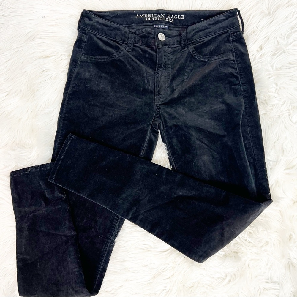 AMERICAN EAGLE BLACK VELVET JEGGING SKINNY MID RISE PANTS WOMENS SZ 6